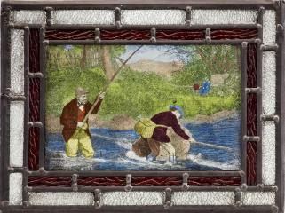 Витраж с изображением гравюры Роберта Макбета «Ловцы лосося»