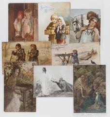 Сет из восьми открыток с иллюстрациями С. Соломко, К.В. Лемоха, Е. Бем.