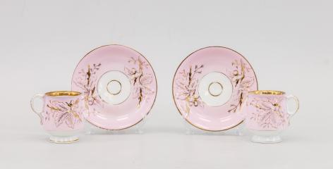 2 чайные пары "Цветы" с розовым крытьем