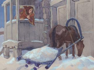 Иллюстрация "Зимой в деревне"