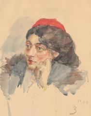 Женский портрет в красной шляпке