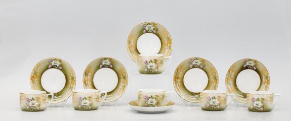 Шесть чайных пар с изображением полевых цветов
