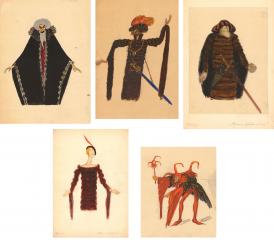 5 эскизов костюмов к пьесе-драме Виктора Гюго "Король забавляется"
