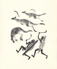 Автолитография "Австралия. Охота на кенгуру" из издания "Охота - 12 автолитографий Лебедева"