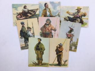 Сет из 8 открыток с изображениями рыбаков художника И.М. Семенова.