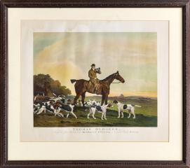 Цветная печать "Томас Олдакер, двадцатишестилетний охотник на своей любимой лошади в окружении охотничьих псов"