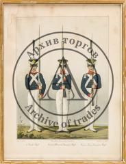 Литография "Гренадер, солдаты гренадерских полков императоров Александра (в центре) и Франца"