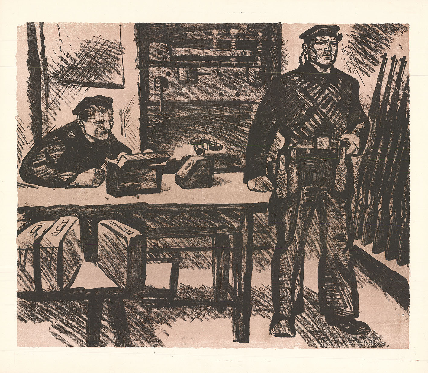 Литография "Солдат в кабинете командира"