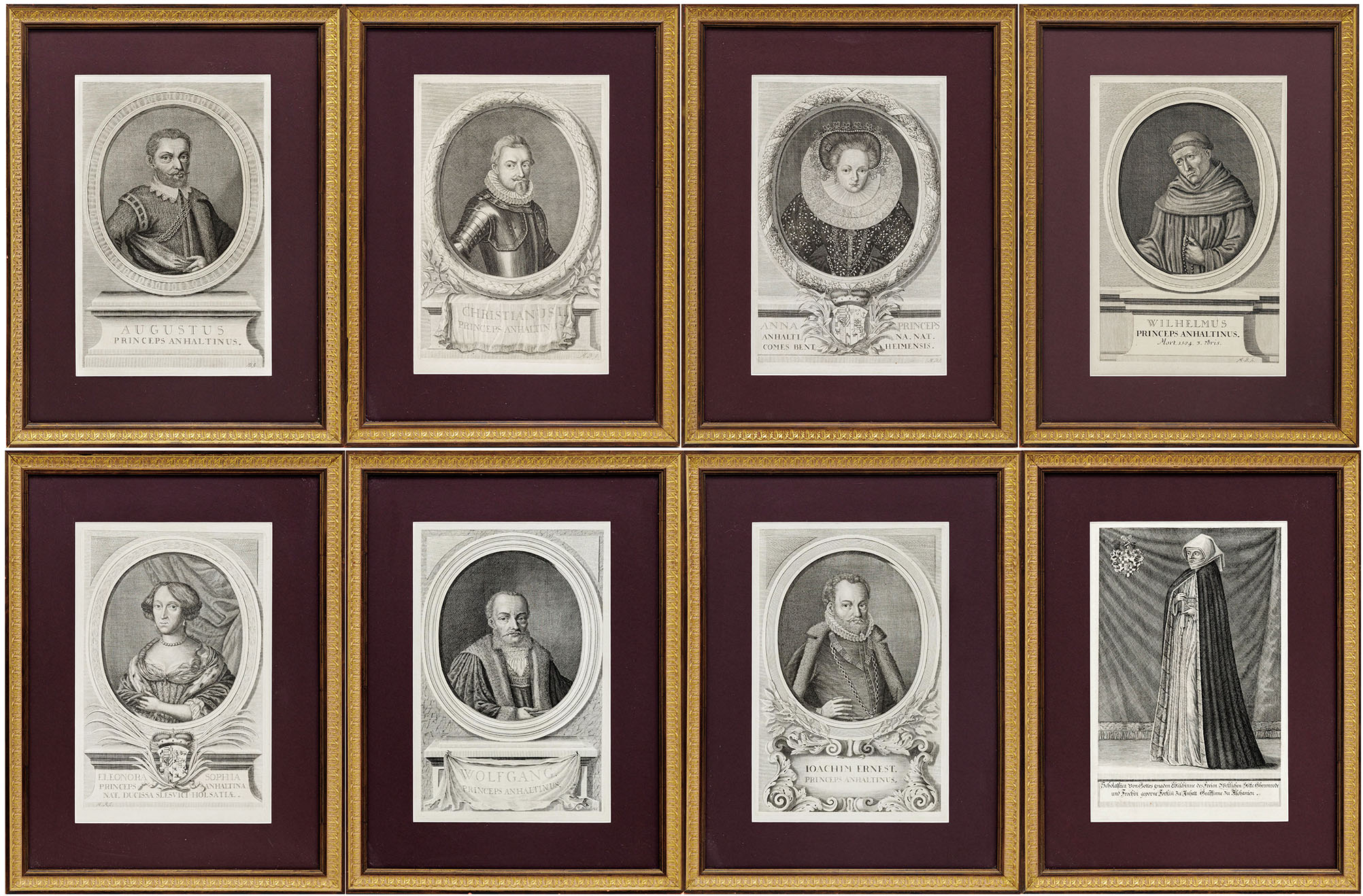 Восемь гравюр с портретами герцогов и герцогинь Ангальтских (предков Екатерины Великой)