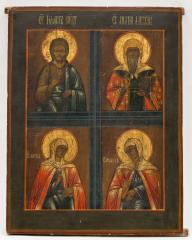 Икона с избранными святыми. Иоанн Предтеча, Св. Митрополит Алексей, Св. Лариса, Св. Пелагея.