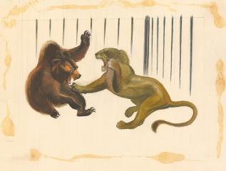 Медведь и львица. Иллюстрация к книге В.И.Филатова "Рассказы дрессировщика"