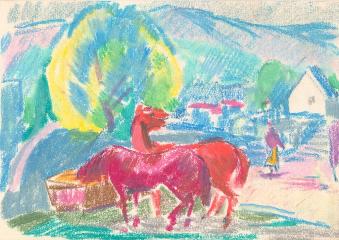 Три рисунка с лошадьми