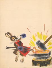 Заяц и наковальня. Иллюстрация к книге М.Михеева "Лесная мастерская"