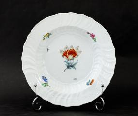 Тарелка глубокая с цветочной росписью (бело-оранжевый цветок на зеркале)