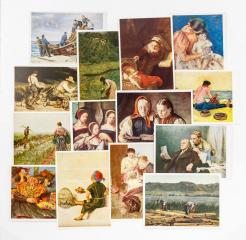 Сет из 27 открыток западноевропейских художников с репродукциями, жанровая тематика