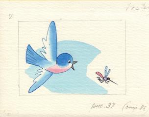 Птичка и комар. Иллюстрация к книге Грибачева "Волшебные очки"