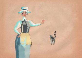 Кошка и дама. Фаза из мультфильма "Дождливая история"