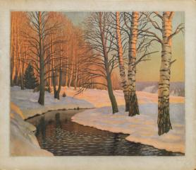 Печать с картины М. Гермашева. Зимний пейзаж с рекой
