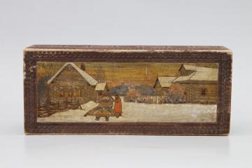 Шкатулка с изображением деревни зимой.