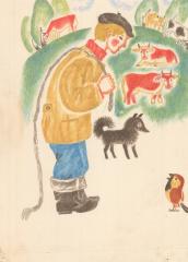 Пастух и воробей. Иллюстрация к книге Н. Сладкова "Воробей и синица"