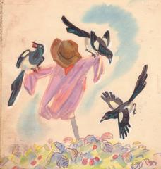 Чучело и вороны. Иллюстрация к книге А. Коптелова «Лесные походы»