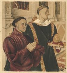 Литография с картины Жана Фуке "Этьен Шевалье и святой Стефан"