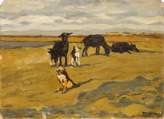 Этюд  с овцами и собакой