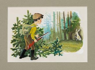 Юный охотник и заяц. Иллюстрация к альманаху "Гусельки"