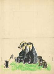 Барсуки, ежики и крот. Иллюстрация к книге М. Михеева "Лесная мастерская"