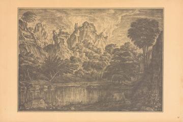 Автолитография "Пейзаж с озером". № IV из альбома «К.Богаевский. Автолитографии. 20 рисунков, исполненных на камне автором»