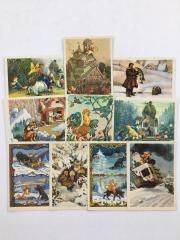 Сет из 19 открыток с иллюстрациями к сказкам художников Н. Кочергина и  П. Носова