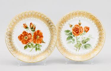 Парные декоративные тарелки "Садовая роза" и "Шиповник".