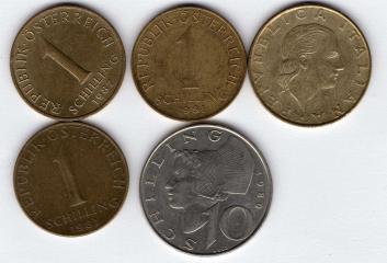 Подборка монет 5 шт. Австрия, Италия