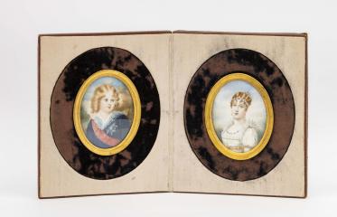 Парные миниатюры в складной рамке: "Портрет мальчика" и "Портрет девушки"