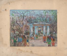 Эскиз к картине "Выходной день в парке Карши. Узбекистан"