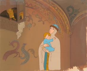 Царица и князь Гвидон. Фаза из мультфильма "Сказка о царе Салтане" с авторским фоном