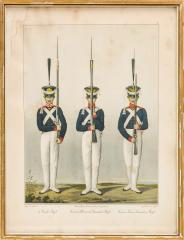 Литография "Гренадер, солдаты гренадерских полков императоров Александра (в центре) и Франца"
