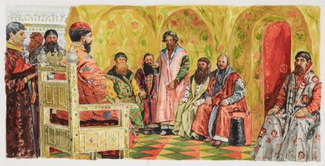 Копия с картины Рябушкина А. "Сидение царя Михаила Федоровича с боярами в его государственной комнате"
