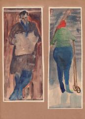Два рисунка: "Лыжница" и "Мужчина с газетой"