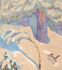 Белочка бегущая по снегу.  Иллюстрация к книге А. Коптелова «Лесные походы»