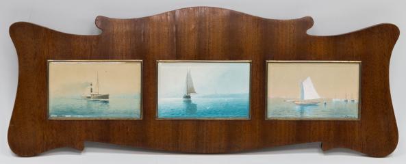 Три акварели с морскими пейзажами, оформленные в раму в стиле модерн