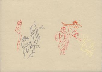 Поздравительная новогодняя открытка "Римские фигуры" с рисунком художника
