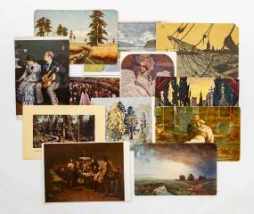 Сет из 13 цветных дореволюционных открыток с репродукциями картин русских художников