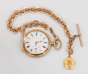 Часы золотые карманные на цепочке в оригинальном футляре. Фирма Qte Salter для V.Henri Leuba