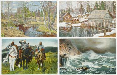 Сет из 4х открыток с цветными репродукциями картин русских художников.