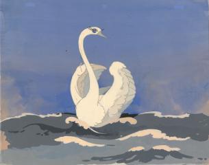 Царевна лебедь в море. Фаза из мультфильма "Сказка о царе Салтане" с авторским фоном