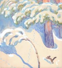Белочка бегущая по снегу (2) Иллюстрация к книге А. Коптелова «Лесные походы»