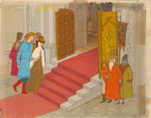 Князь Гвидон с царицей. Фаза из мультфильма "Сказка о царе Салтане" с авторским фоном