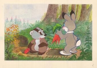 Заяц и барсук. Иллюстрация к сказке "За щелчок"