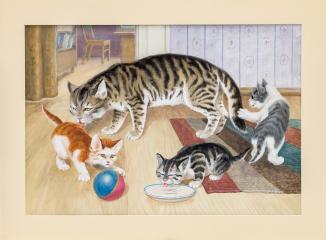 Кошка с котятами из серии "Картины из жизни домашних животных"
